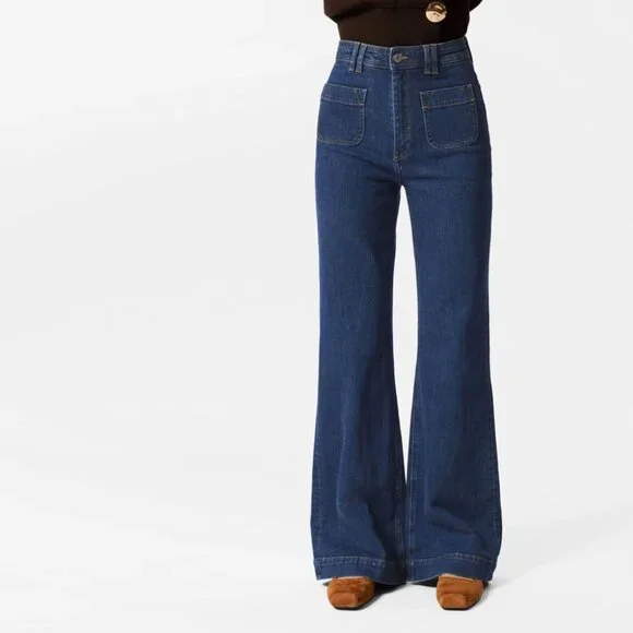 & OTHER STORIES High Waisted Wide Leg Flared Jeans. New Blue 28 - Picture 3 of 13